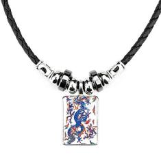 DIYthinker Colar chinês padrão de nuvem de dragão chinês joia torque pingente de corda de couro