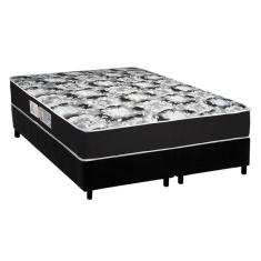 Cama Box Queen: Colchão Espuma D45 Luckspuma Gran Luck Black + Base CRC Suede Black(158x198)