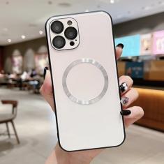 Capa de telefone de vidro gradiente de luxo para iPhone 14 Plus 13 12 Pro Max Capa de proteção de lente de carregamento magnético sem fio, branca, para iPhone 12 Pro