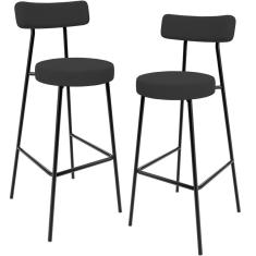 Kit 02 Banquetas Baixa Bar Cozinha Sala De Jantar Estrutura Em Aço Milão L02 Suede Preto