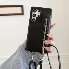 Capa de telefone carteira crossbody para Samsung Galaxy S24 S23 S22 S21 Plus Note 20 Ultra A14 A24 A33 A34 A53 A54 A52 A72 Capa de couro, preta, para Galaxy A34