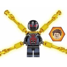 Boneco Blocos Montar Homem Aranha Traje Preto Teia Cromada