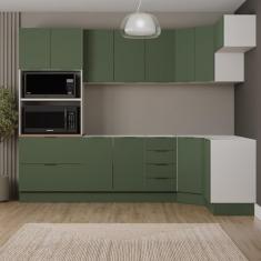 Cozinha Modulada 7 Peças sem Tampo com Rodapé Ipanema Cabecasa Madeiramadeira Verde Folha