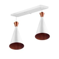 Lustre Pendente Funil Duplo Base Retangular Branco/Cobre - MARRYLUZ