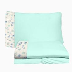 Jogo de Lençol 3 Peças Solteiro Especial King 96 Foguete Azul Brilha M