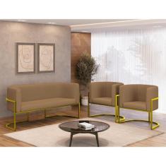 Kit 2 Poltronas + Sofá 2 Lugares para Recepção Gold Veludo - B BALAQUI