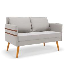 Namoradeira 02 Lugares Mari Veludo Cinza Pés Palito Castanho