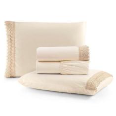 Jogo De Lençol Rubi King 4 Pçs 100% Algodão 200 Fios Ponto Palito Bord