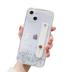 siduater Capa com suporte de alça para iPhone 13 Mini de 5,4 polegadas com suporte conversível, capa transparente com glitter brilhante macio TPU macio com alça ajustável para o dedo para iPhone 13