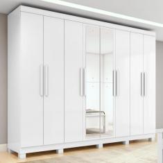 Guarda-roupa Casal Easy Slim 8 Portas Com Espelho e Pés Branco - Móvei