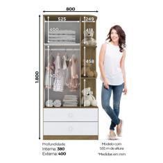 Guarda Roupa 2 Portas 2 Gavetas Labirinto Henn Rústico/branco