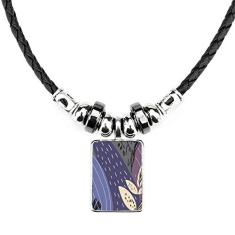 DIYthinker Colar com estampa de plantas abstratas de folha, joias, torque, pingente de corda de couro