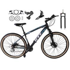 Bicicleta Aro 29 Gti Roma 24v K7 Câmbios Shimano Freio Hidráulico Garfo com Trava com Pneu Faixa Bege - Preto\Azul