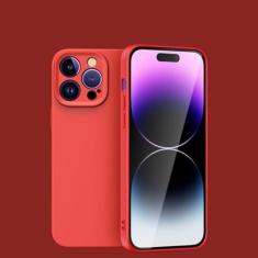 Capa macia de silicone líquido de luxo para iPhone 14 Plus 13 12 11 Pro Max Proteção de câmera à prova de choque de cor sólida capa de TPU, vermelha, para iPhone 11