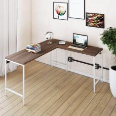Mesa de Escritório em L Estilo Industrial 150x140cm Active Nogal / Est.Branca