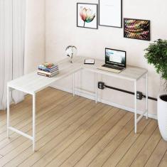 Mesa de Escritório em L Estilo Industrial 150x140cm Active Snow / Est.Branca