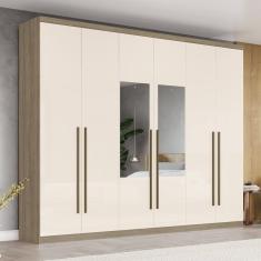 Guarda-Roupa Casal Jade 6 Portas 3 Gavetas com Espelho Rústico/Off White - Henn