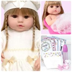 Boneca Tipo Reborn Loira Recém Nascida Linda + 13 Itens - Cegonha Rebo