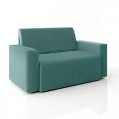 Sofa Cama Casal 5000 Com Braço Veludo Azul Turquesa Mamflex, Azul Turq