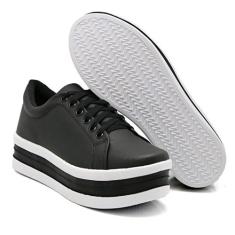 Tênis Casual Blogueira Flatform de Plataforma Liso - DK SHOES, Preto, 