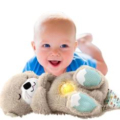 Urso de Pelúcia Calmante para bebês,Lontra Musical Calmante com Respiração e Sons Relaxantes – Pelúcia para Bebês com Luz Noturna, 4 Modos para Acalmar e Dormir Melhor (Bege ou cinza)