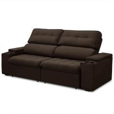 Sofá Retrátil Reclinável 3 Lugares 210cm Ginevra F05 Veludo Marrom - Mpozenato