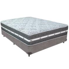 Cama Box Cinza e Colchão Black Graphite Molas Ensacadas Casal Anjos