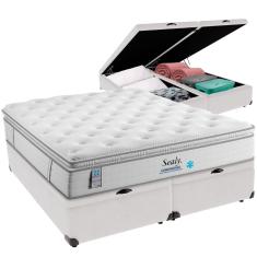 Cama Box Baú Branco e Colchão Confort Gel Molas Ensacadas com Pillow Top Queen Sealy