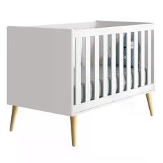 Berço Mini Cama Theo Branco Fosco com Pés Madeira Natural - Reller Móv