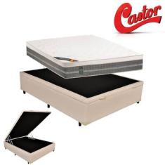 Cama Box Baú Viúva Medida Especial Sintético + Colchão Castor Molas Pr