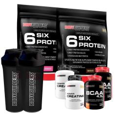 Kit 2 x Whey Protein - 6 Six Protein Refil 900gr+2x BCAA 100g+2xCreatina 100g+Coque-Unissex