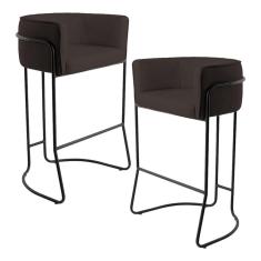 Kit 02 Banquetas Fixa Preto Corano Marrom C-34