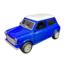 Power Toys TECH - Miniatura MiniCooper : Carrinho de Ferro com Portas que Abrem e Pneus de Borracha 1:32 (Azul/Vermelho)