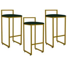 Kit 03 Banquetas Altas Para Cozinha Sala De Jantar Hanna L02 Dourado S