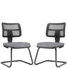 Kit 02 Cadeiras de Escritório Recepção Fixa Zip L02 Linho Cinza - Lyam