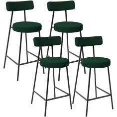 Kit 04 Banquetas Baixa Para Cozinha Sala De Jantar Bar Bancada Milão L02 Bouclê Verde