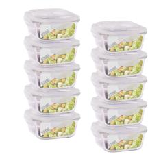 Conjunto 10 Potes de Vidro 520ml Hermético 4 Travas Marmita