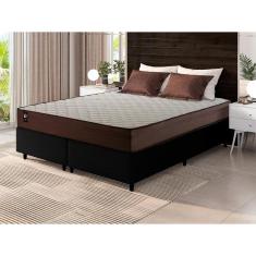 Conjunto Cama Box Espuma Atlanta Marrom Queen 158x198x62