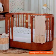 Berço Multifuncional com Colchão Wave Mel e Branco