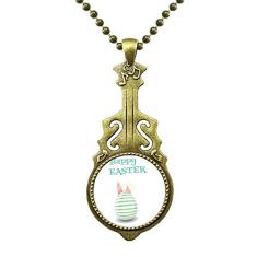 DIYthinker Colar com listras de ovos Happy Easter Religion Festival Antique Guitar Jewelry Music Pendant