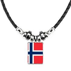 DIYthinker Colar com bandeira nacional da Noruega com pingente de corda de couro feito à mão