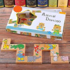 Quebra-cabeça de dominó de animais de madeira para 