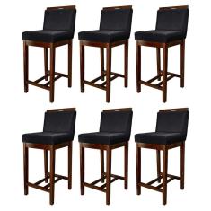 Kit 6 Banquetas Média Gourmet para Cozinha Líbia Madeira Capuccino Suede Preto CCS