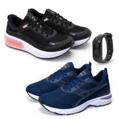 Kit 2 Tênis Feminino Fitness Esporte + Relógio Digital - Vorax, Azul m