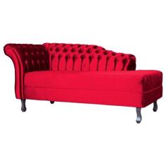 Recamier Decorativo Divã Styllus Lado Direito Veludo Vermelho Pés Made