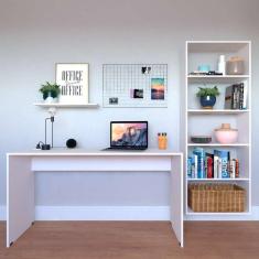 Escrivaninha com Estante e Prateleira KitCubos Branca - Bramov