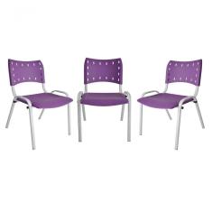 Kit 3 Cadeiras Iso Para Escola Escritório Comércio Roxa Base Branca
