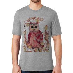 Camiseta Coruja e Folhas - Foca na Moda, Cinza, M