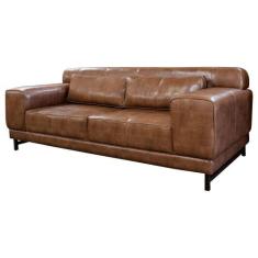 Sofá Malta 3L Couro Softline Mel 220 cm Pés Metálicos - DROSSI