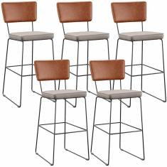 Kit 05 Banquetas Altas Camel Linho Bege